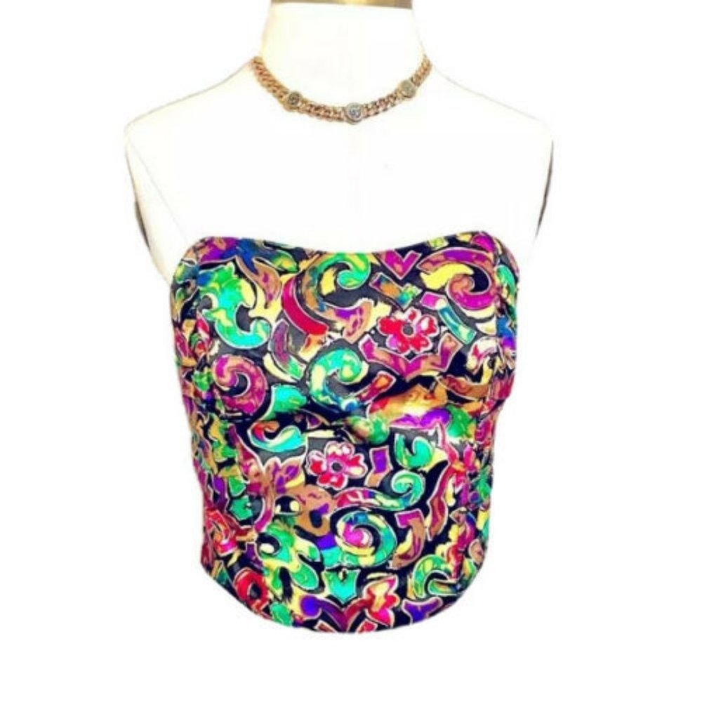 Vintage 90s Silk Bustier Crop Corset Tube Top - M - Picture 1 of 7